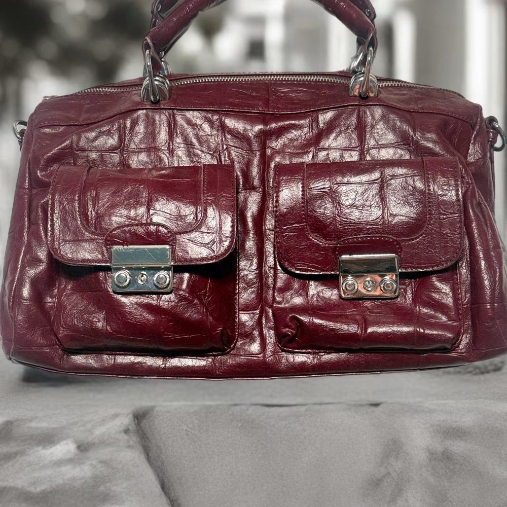 Steve Madden Red Tote with Glossy Leather and Silver Hardware